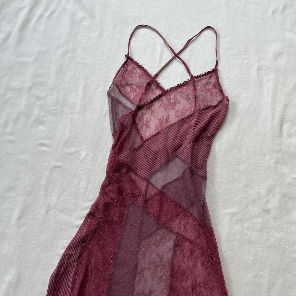 Victoria's Secret Lace Patchwork Slip Chemise Dress XS Purple Mesh Floral